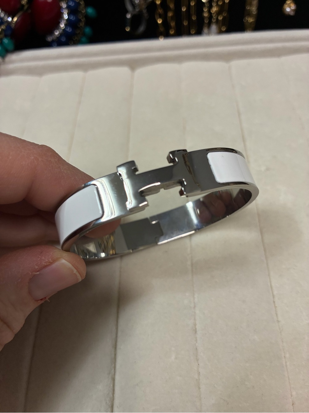 Inspired Silver & White Enamel Cuff Bracelet for Men